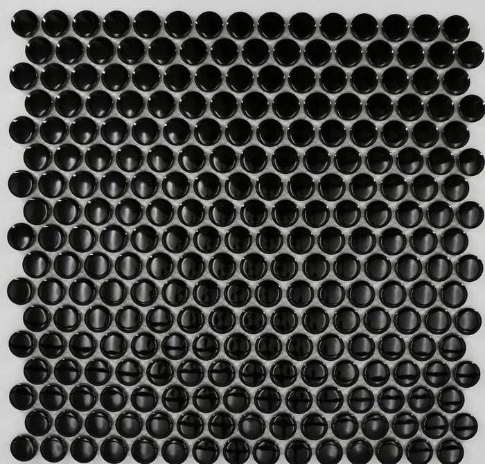 Black Glossy 1" Penny Round Porcelain Mosaic Tile 12x12 Sheet