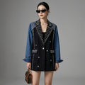 Blazer en denim noir avec rivets et col tailleur - Koreanxwear - Taille M