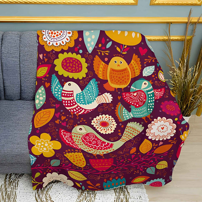 Cartoon Birds Pattern Print Plush Fleece Throw Blanket