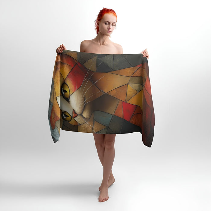 Cat Mosaic Print - Soft Cotton Terry Bath & Beach Towel