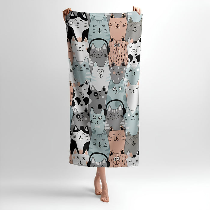 Cats Picture Pattern Print - Soft Cotton Terry Bath & Beach Towel