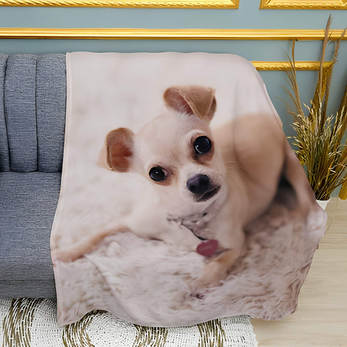 Chihuahua on White Dog Print Plush Fleece Throw Blanket