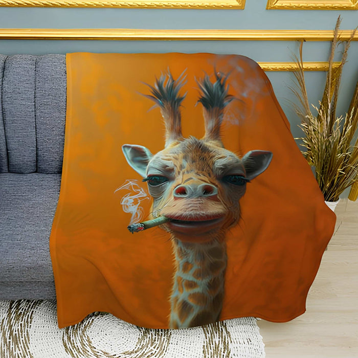 Chill Giraffe Cartoon Print Plush Fleece Throw Blanket