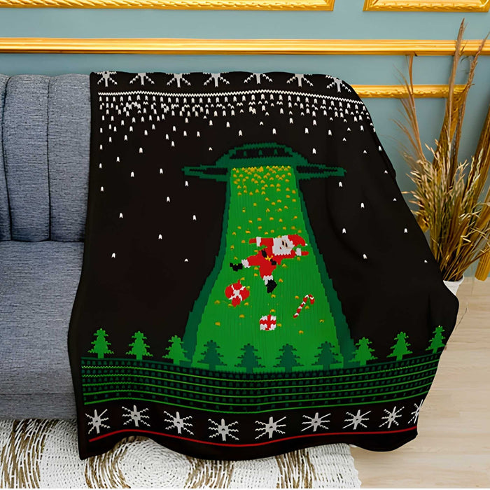 Christmas Adventure Santa Print Plush Fleece Throw Blanket