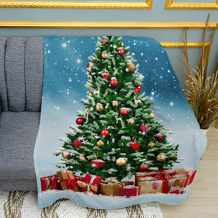 Christmas Tree Festive Holiday Print Plush Fleece Throw Blanket