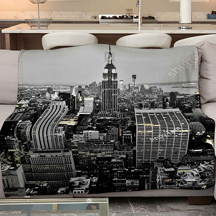 City Skyline Architecture Print Plush Fleece Throw Blanket