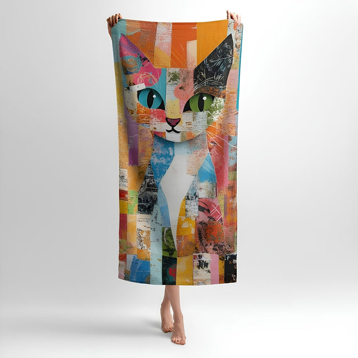 Colored Cats Abstraction Print - Soft Cotton Terry Bath & Beach Towel