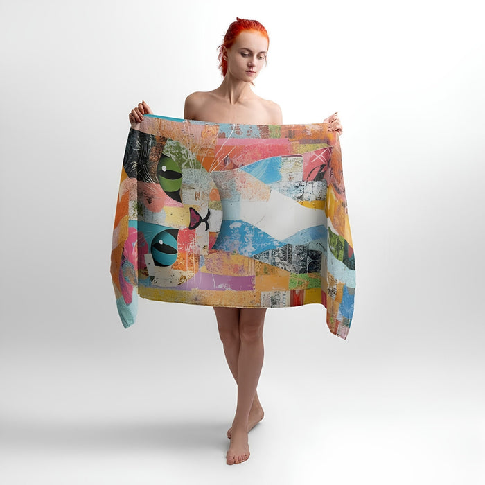 Colored Cats Abstraction Print - Soft Cotton Terry Bath & Beach Towel