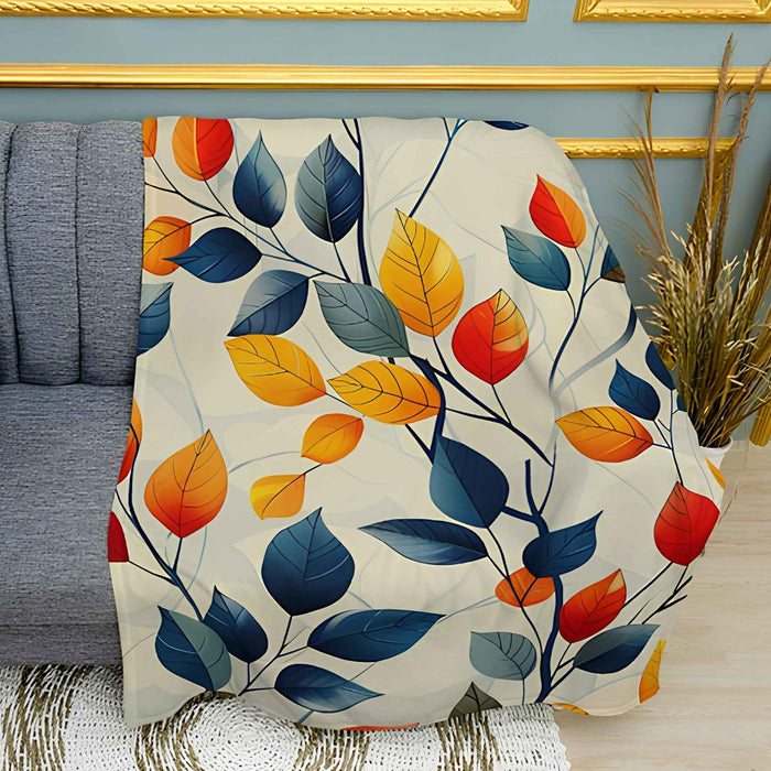 Colored Leaves and Branches Print Plush Fleece Throw Blanket