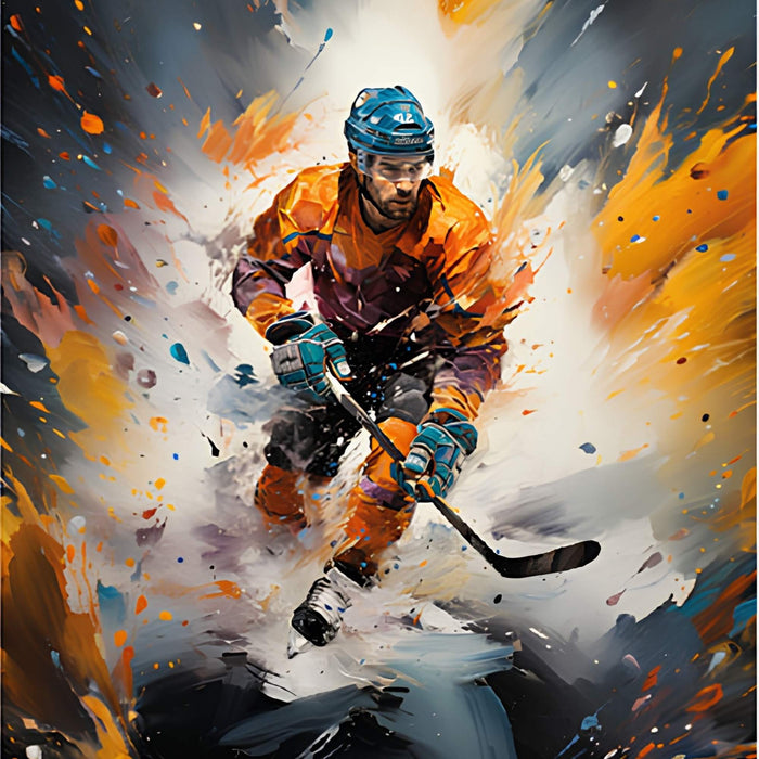 Colorful Sketch Hockey Player Print Plush Fleece Throw Blanket