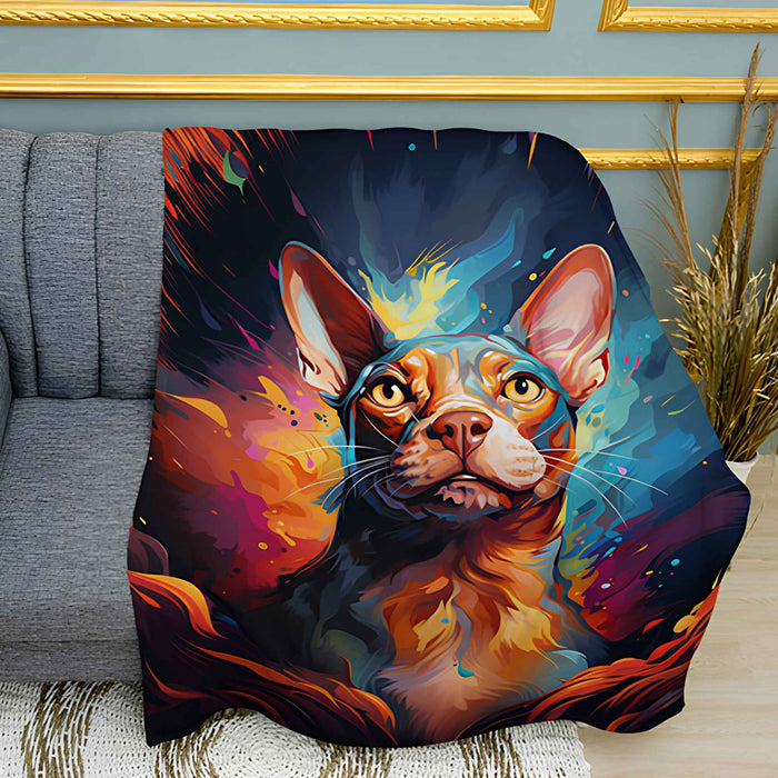 Colorful Sphynx Cat Art Plush Fleece Throw Blanket