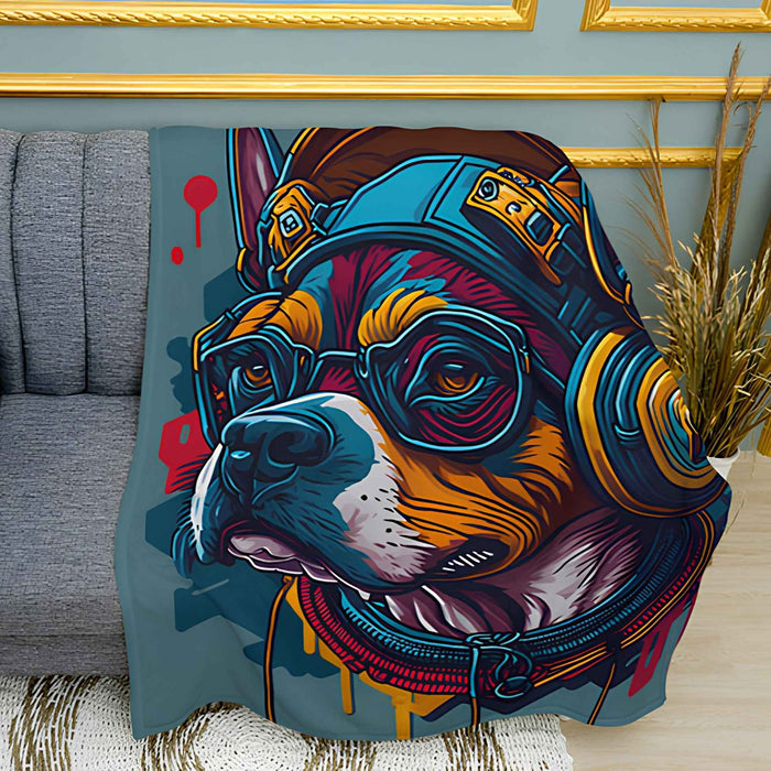 Cool Dog with Sunglasses Print Plush Fleece Throw Blanket