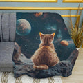 Cosmic Kitten Space Galaxy Print Plush Fleece Throw Blanket