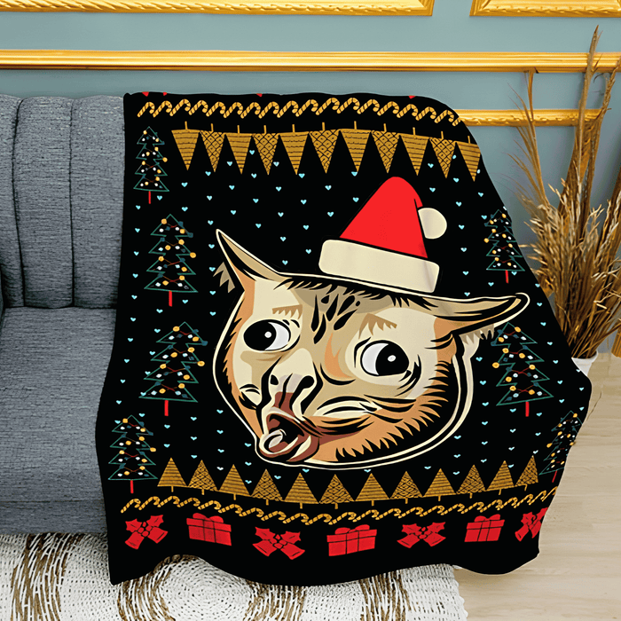 Coughing Cat Meme Throw Blanket | Funny Novelty Home Decor Gift