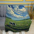 Cow on Green Field Pastoral Print Plush Fleece Throw Blanket