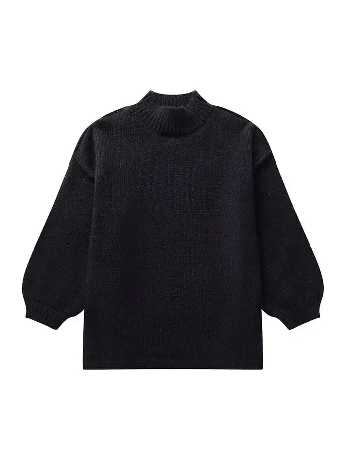 Cozy Turtleneck Knit Sweater - Black