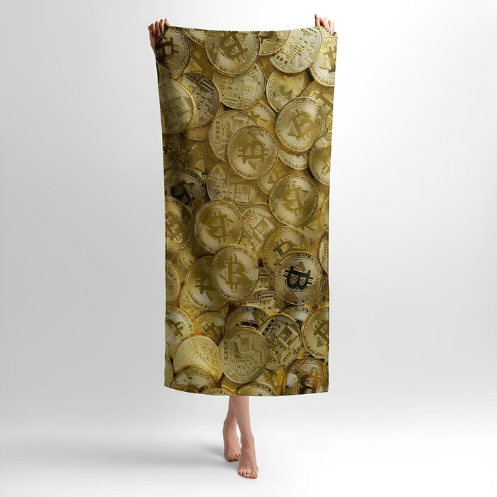 Cryptocurrency Gold Print - Soft Cotton Terry Bath & Beach Towel