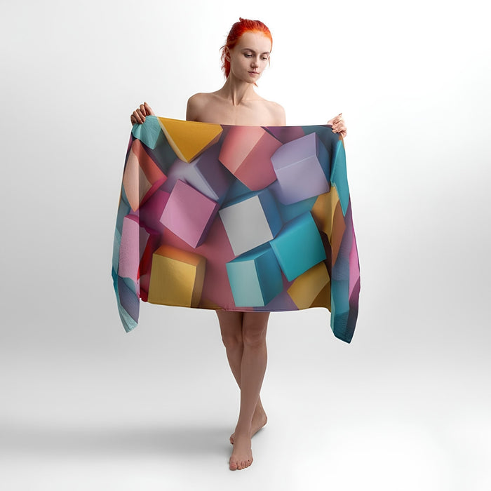 Cubes Mosaic 3D Print - Soft Cotton Terry Bath & Beach Towel