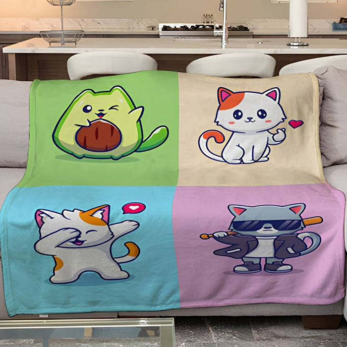 Cute Cat, Avocado & Pitbull Print Plush Fleece Throw Blanket