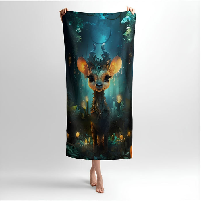 Deer Fairytale Forest Print - Soft Cotton Terry Bath & Beach Towel