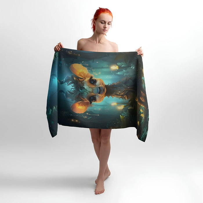 Deer Fairytale Forest Print - Soft Cotton Terry Bath & Beach Towel