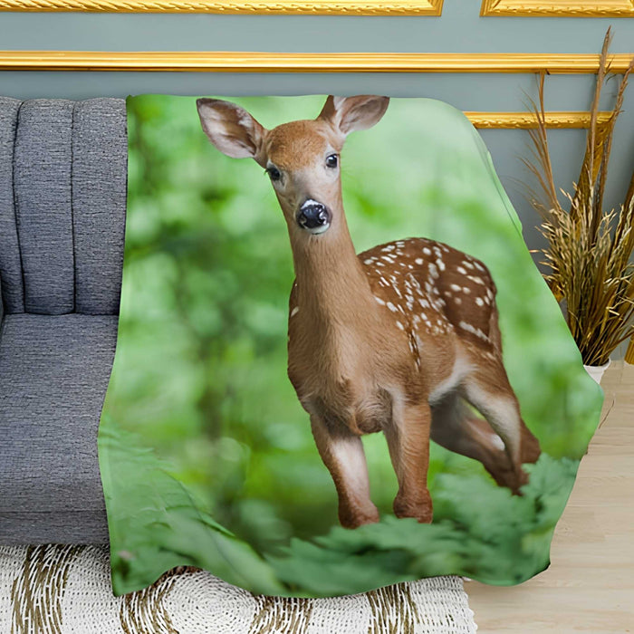 Deer in the Forest Print Plush Fleece Throw Blanket