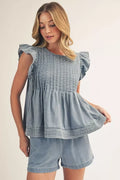Denim Pleated Top