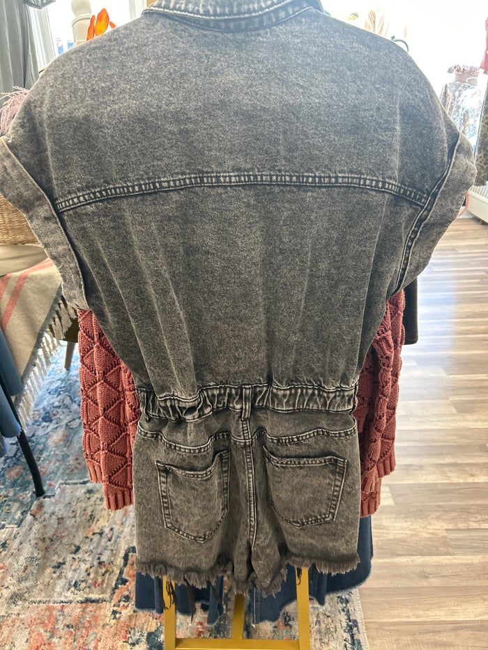 Distressed Hem Denim Romper