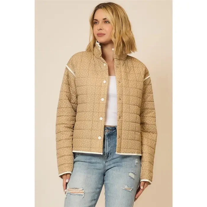 Ditsy Floral Puffer Jacket with Contrast Hem