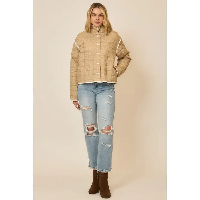 Ditsy Floral Puffer Jacket with Contrast Hem