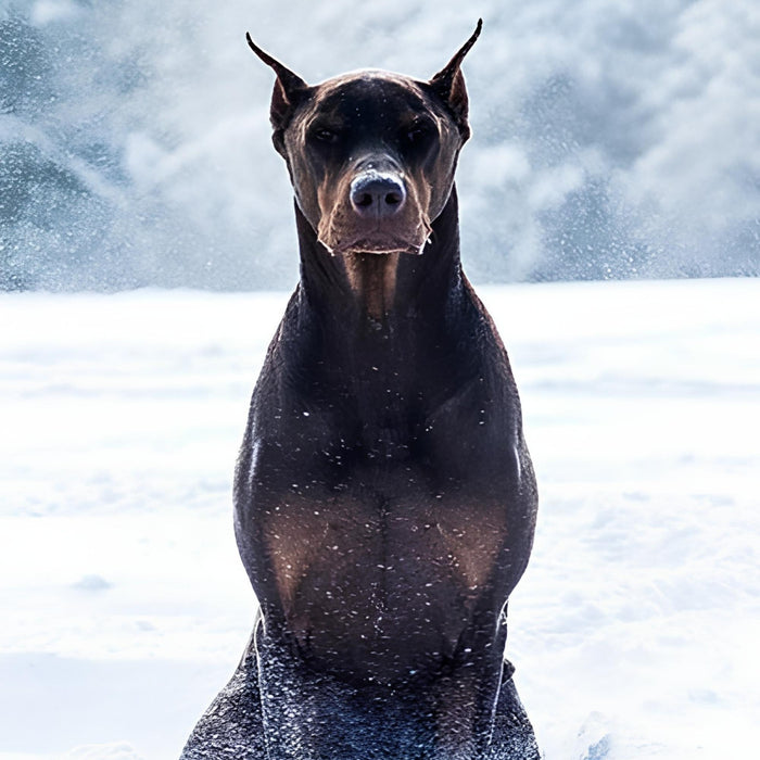 Doberman in the Snow Print Plush Fleece Throw Blanket