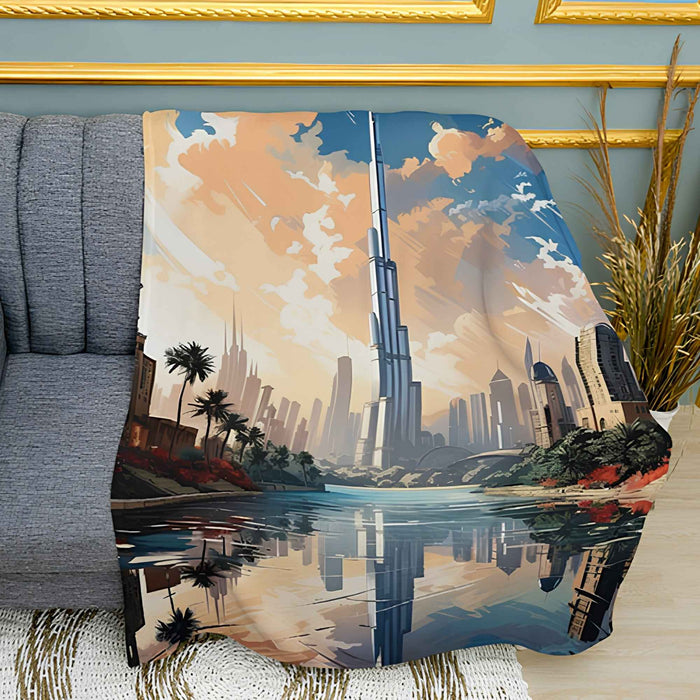 Dubai Burj Khalifa Skylines Print Plush Fleece Throw Blanket