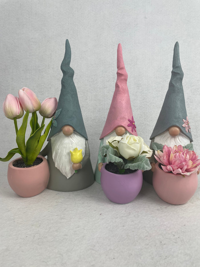 Easter Gnomes Holding Flowerpot Welcoming Spring