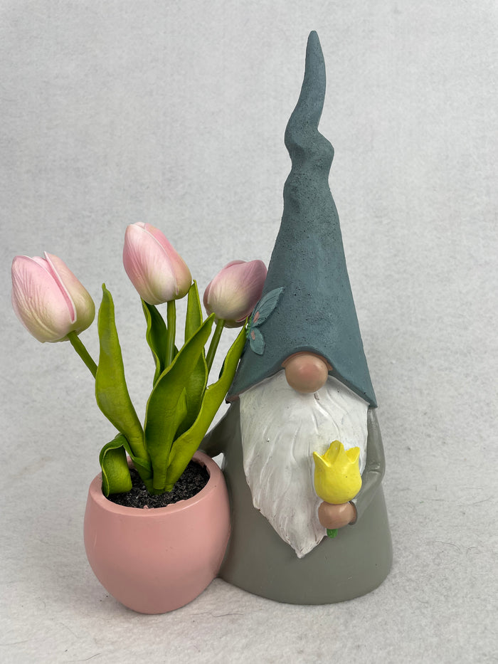 Easter Gnomes Holding Flowerpot Welcoming Spring