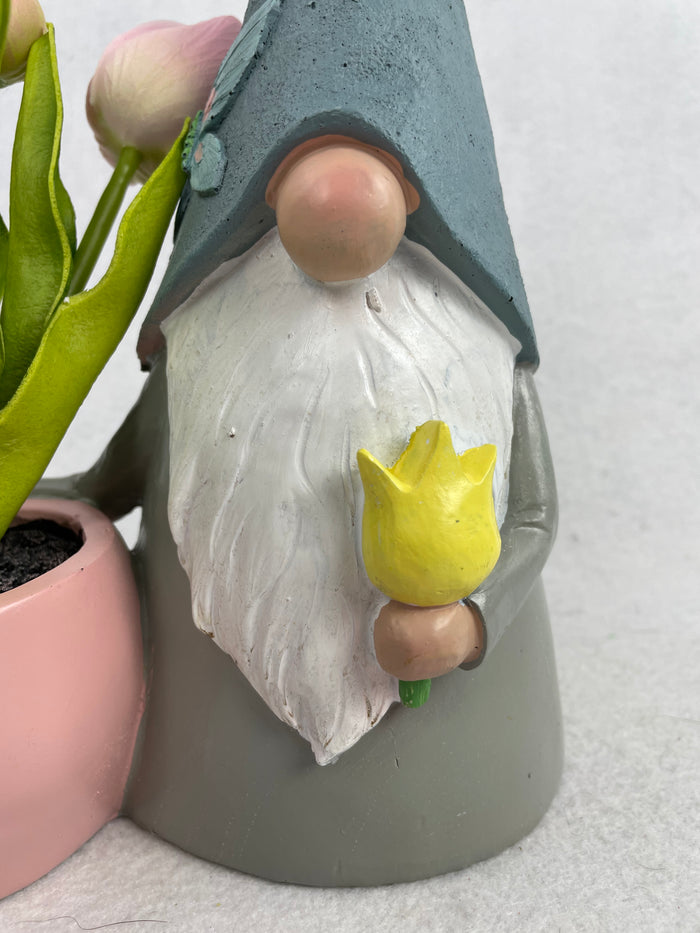 Easter Gnomes Holding Flowerpot Welcoming Spring