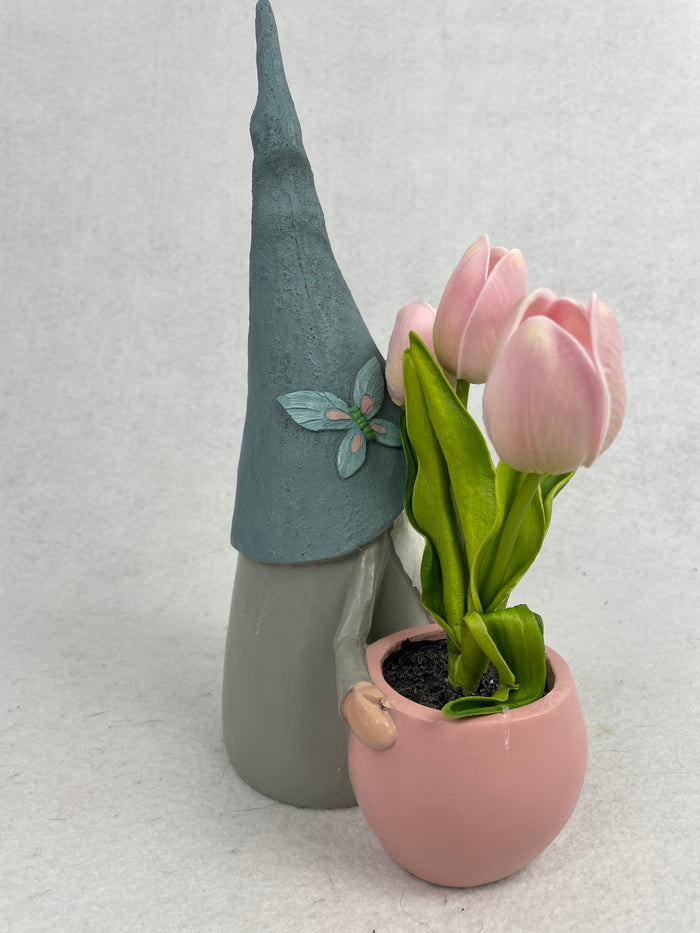 Easter Gnomes Holding Flowerpot Welcoming Spring