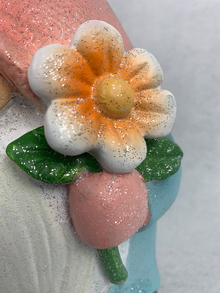 Easter Large Glittered Gnome Holding Easter Egg and Flower