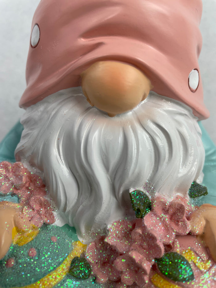 Easter Sitting Gnome Holding 2 Decorated Eggs