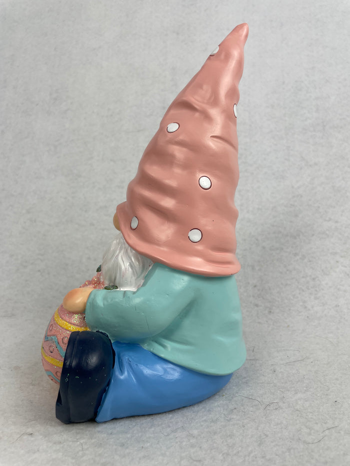 Easter Sitting Gnome Holding 2 Decorated Eggs