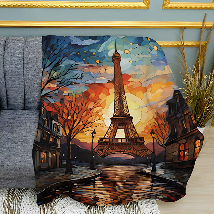 Eiffel Tower Mosaic Art Print Plush Fleece Throw Blanket