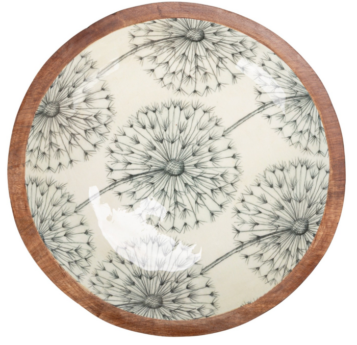 Enameled Mango Wood Bowls with Botanical Patterns