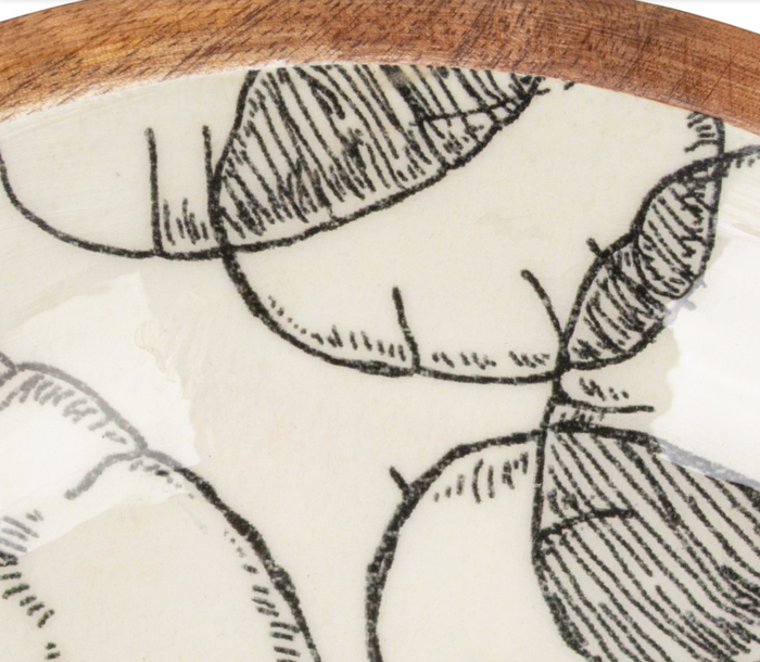 Enameled Mango Wood Bowls with Botanical Patterns
