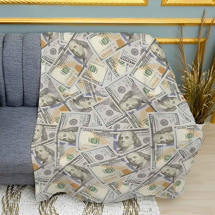 Endless US Dollar Bills Money Print Plush Fleece Throw Blanket
