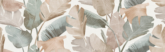 Enya Leaves White 12x40 Ceramic Wall Tile