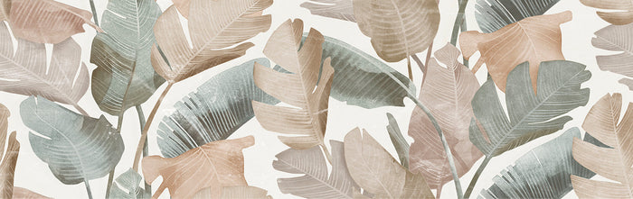 Enya Leaves White 12x40 Ceramic Wall Tile