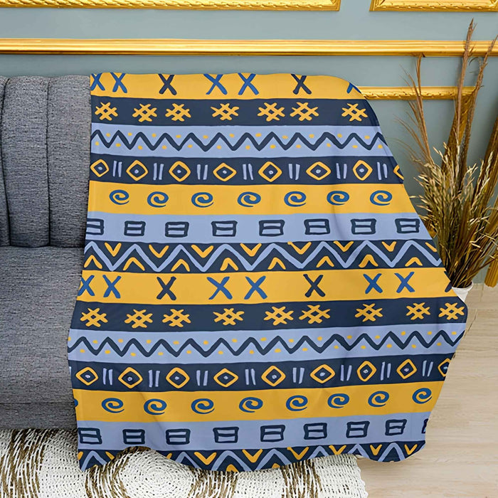 Ethno Tribal Geometric Motif Plush Fleece Throw Blanket
