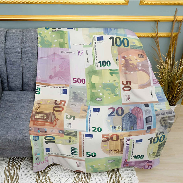 Euro Banknotes Currency Power Print Plush Fleece Throw Blanket