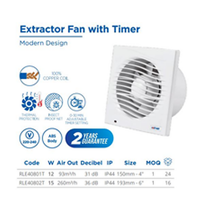 Extractor Fan With Timer 6" – RLE40802T