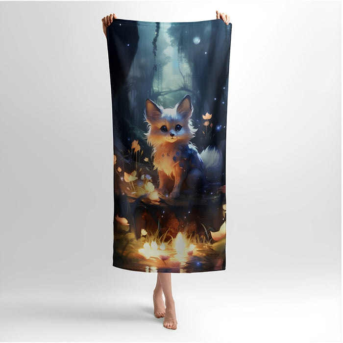 Fairytale Forest Fox Print - Soft Cotton Terry Bath & Beach Towel