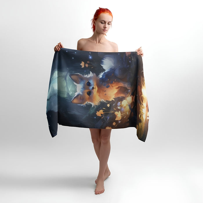 Fairytale Forest Fox Print - Soft Cotton Terry Bath & Beach Towel
